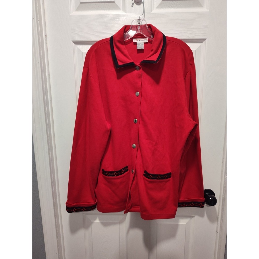 Talbots Women's Cotton Red Blazer Jacket‎ Cardigan Coat Button Pockets, Sz Large - Picture 7 of 10